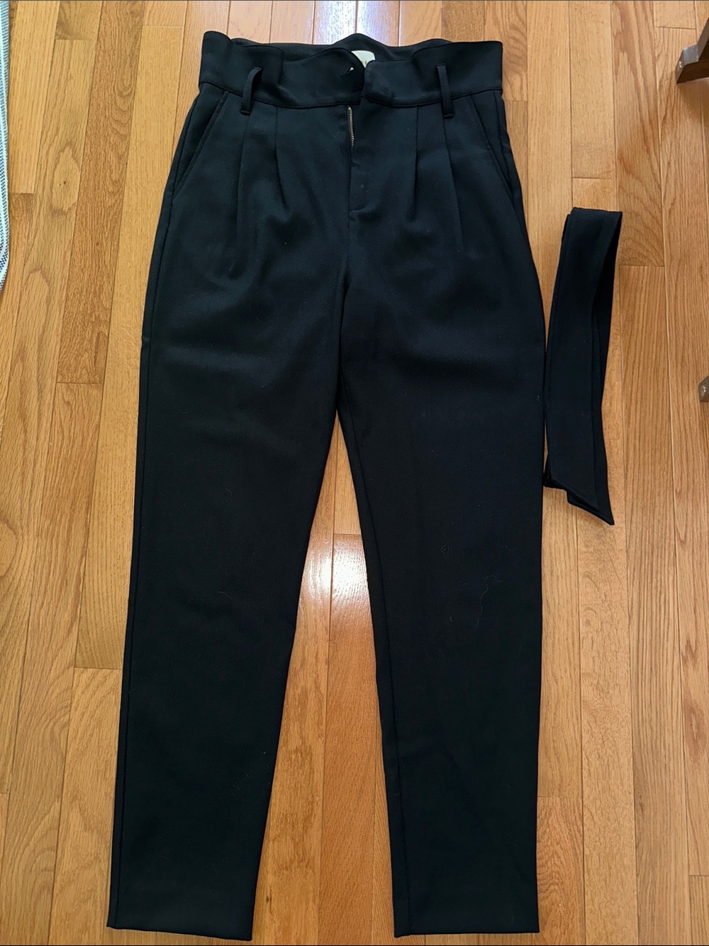 Sezane Austin paperbag waist black pants with tie belt, size 6 (EU38)